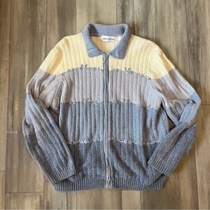 Alfred Dunner Light Blue and Cream Cardigan